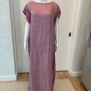 Rose Pink & Gold Striped Silky Kaftan